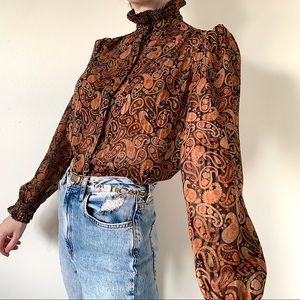 Vintage Lá Chine Orange Paisley Victorian Collar Blouse